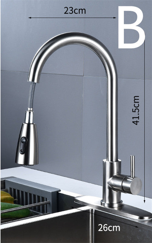 304 Stainless Steel Pull-out Kitchen Faucet Double Outlet Hot And Cold Sink Faucet