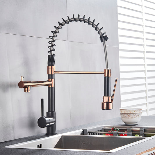 Copper Pull-out Dual Kitchen Faucet